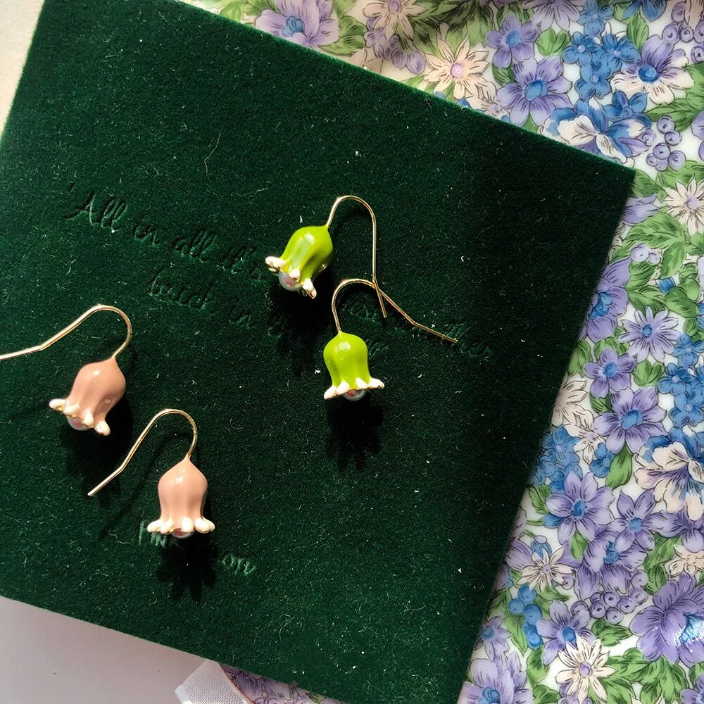 

Retro temperament earring small fresh glazed flowers korean style pearl green pink Aesthetic hoop earrings for woman jewelry