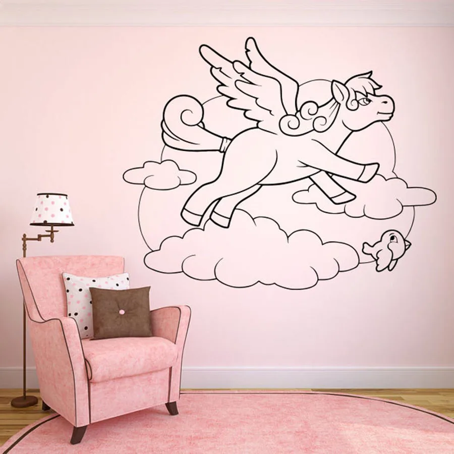 Pegasus Наклейка на стену детская комната спальня мультяшный винил наклейки Fly Cloud Bird