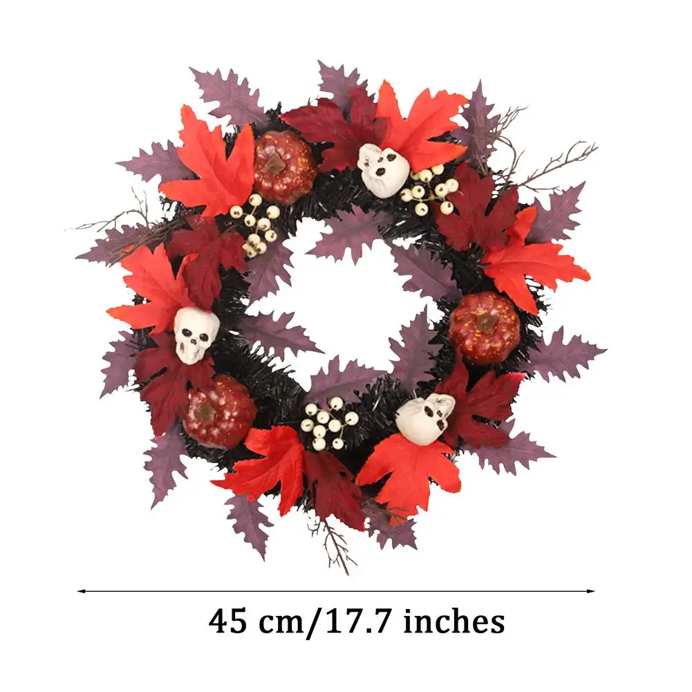

45cm Pumpkin Maple Leaf Wreath Skull Handmade Autumn Festival Wreath Door Hanging Decor Thanksgiving Halloween Garland