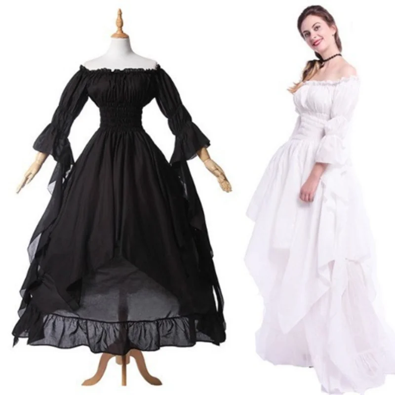 

Gorgeous Lace Flared Sleeve Dress Retro Gothic Dress Cosplay Ball Gown Princess Dress Black White Red