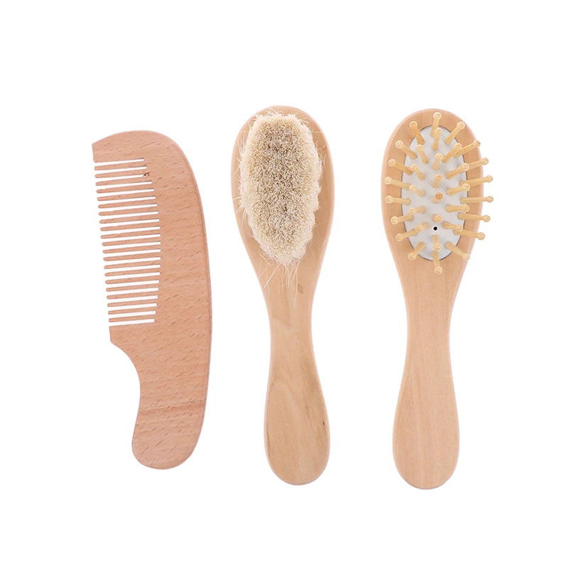 

Custom Baby Hair Comb Set Wooden Handle Natural Soft Wool Brush Infant Head Wooden Handle Head Comfort Massager