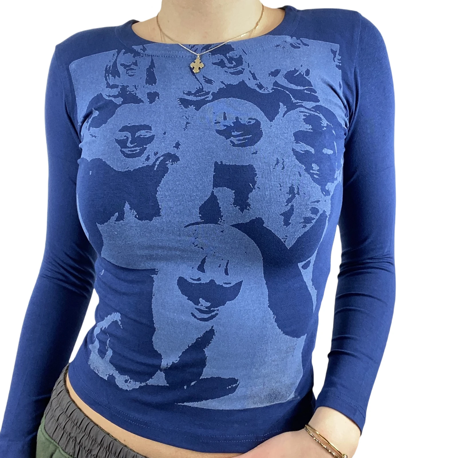 

Женский укороченный топ с принтом Y2K, футболка с длинным рукавом и круглым вырезом, милый пуловер в стиле ретро, летний и осенний Топ в стиле ...