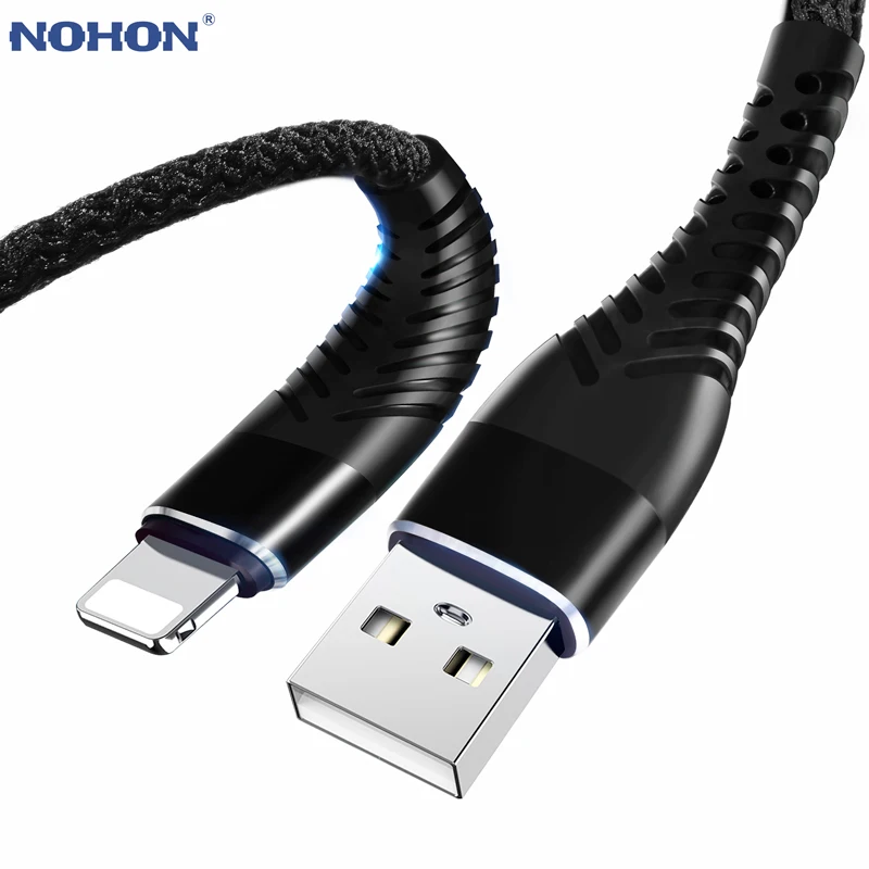 NOHON 3 м 2 м 1 м 8 pin USB кабель высокой прочности для iPhone 8X7 6 6S Plus iOS 11 10 9 USB Кабель зарядного устройства нейлоновые кабели для мобильных телефонов