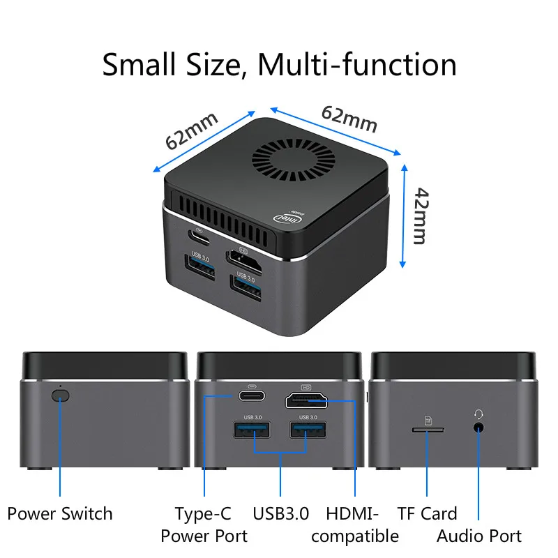 Мини ПК Intel четырехъядерный J4125 8G LPDDR4 Windows 10 Pro / Linux 2 4G/5 0G Двойной Wi Fi Bluetooth 5 0 60 Гц 4K
