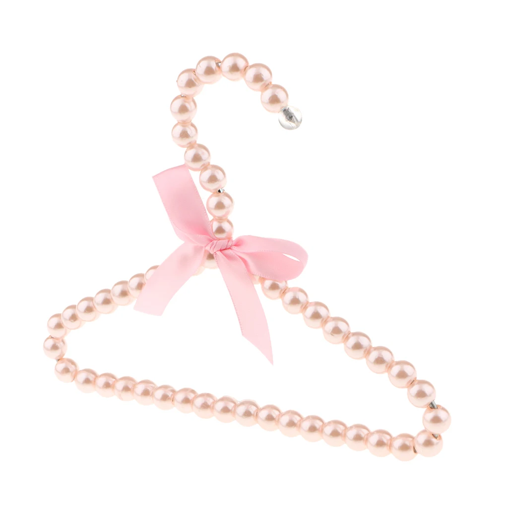 

6Pcs Plastic Pearl Beaded Clothes Hangers with Ribbon Bowknot Pink