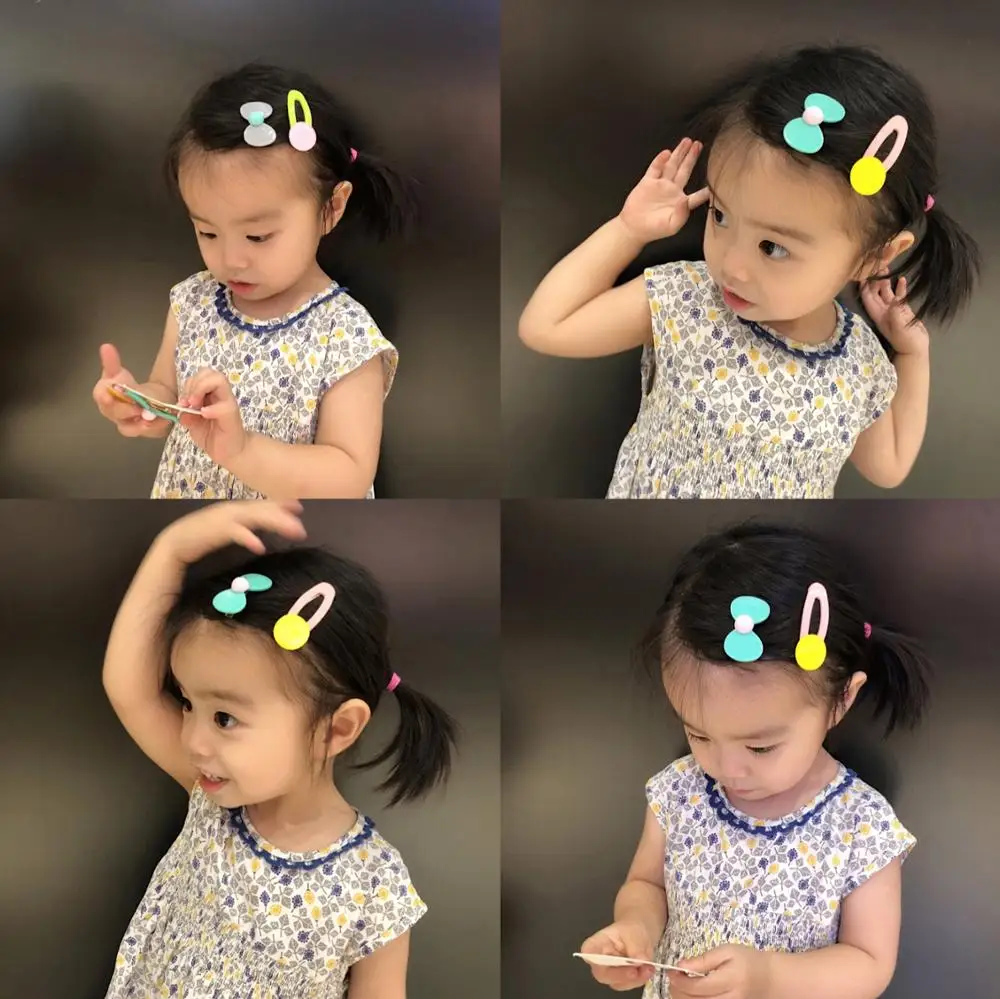 MISM 2 шт./комплект Акриловые заколки с бантиком Милые Сплошные Геометрические Аксессуары для волос Конфетного цвета Заколки для волос для девочек.