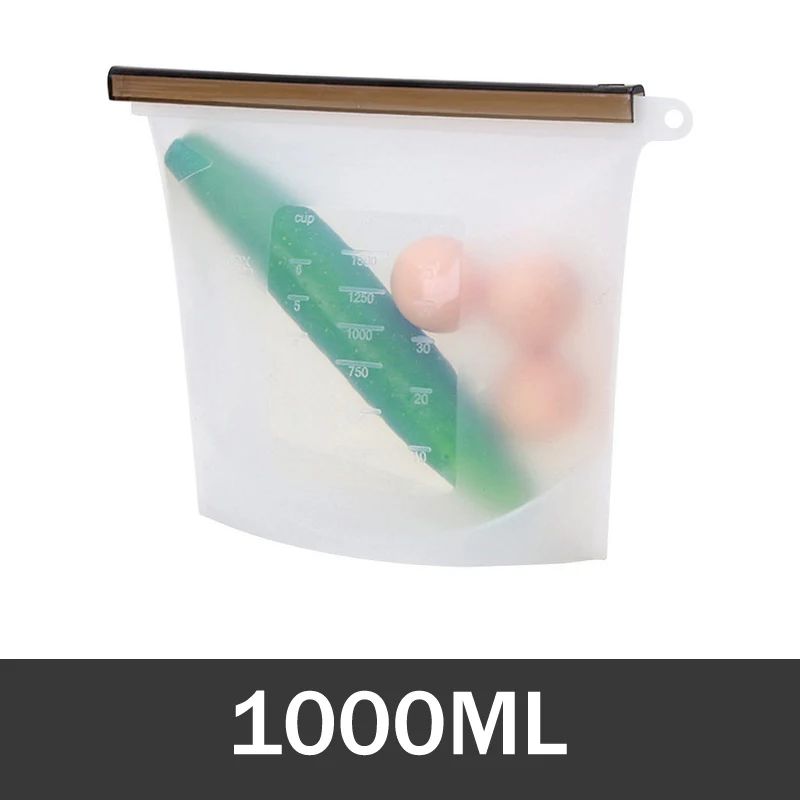 White-1000ML 1000 мл, 1500 мл, многоразовая силиконовая сумка для хранения, силиконовые пакеты для хранения продуктов, пакеты для хранения продуктов питания, Ziplock, морозильная камера, пакеты для приготовления пищи - Цвет: White-1000ML
