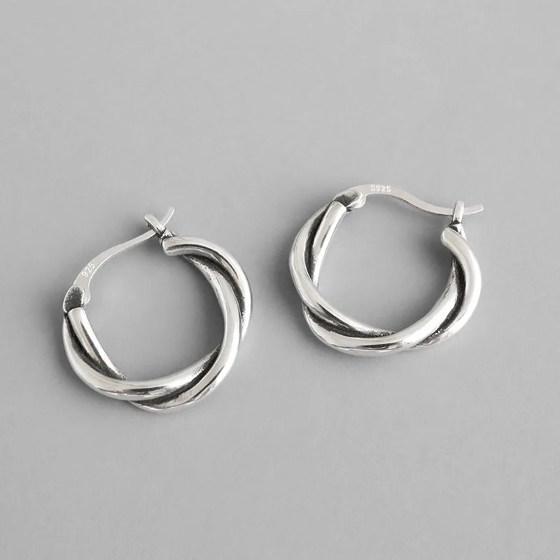 

Женские винтажные серьги-кольца из стерлингового серебра 925 пробы с двойным круговым кольцом, модные ювелирные аксессуары в стиле панк