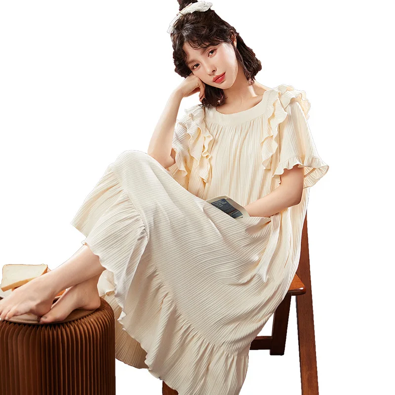 2021 Summer New Round Neck Cotton Nightdress Women's Princess Elegant Comfortable Nightgown Home Clothes Female Sleepwear