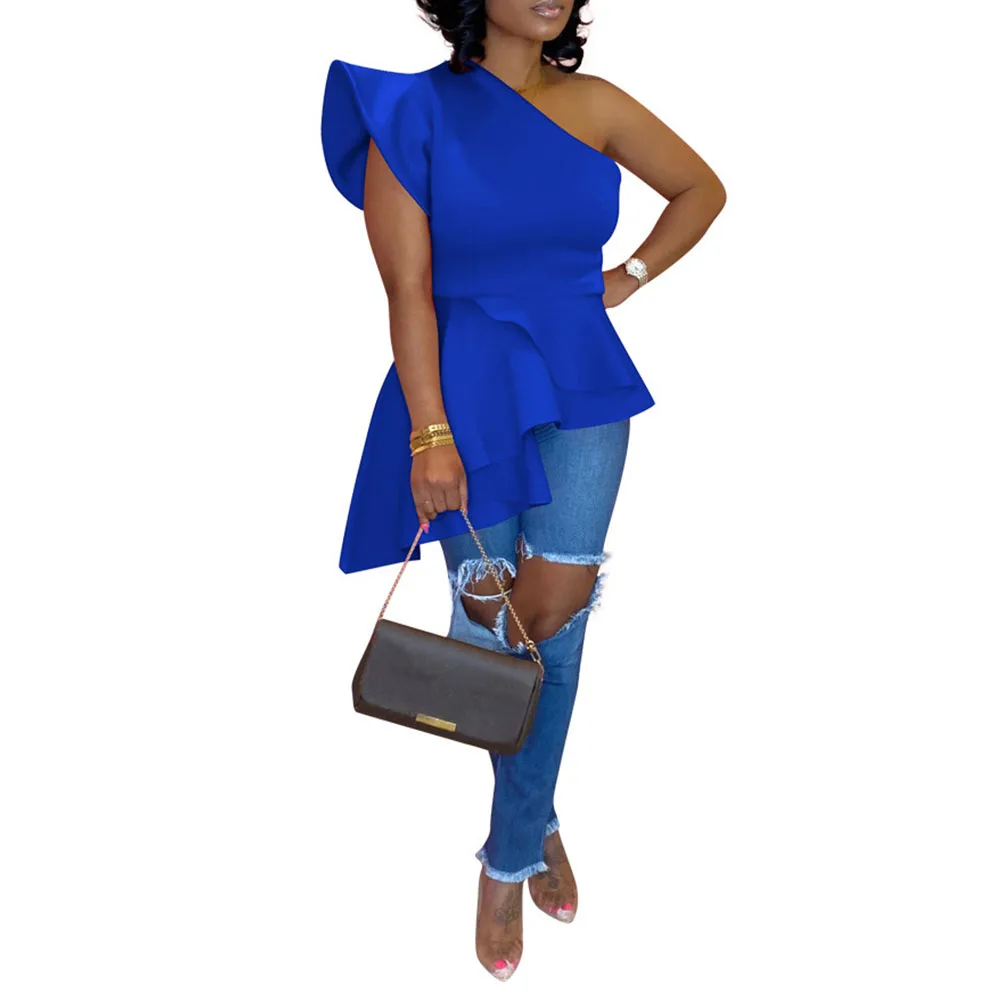 Сексуальная Блузка на одно плечо топы с высокой талией розовые красные длинные