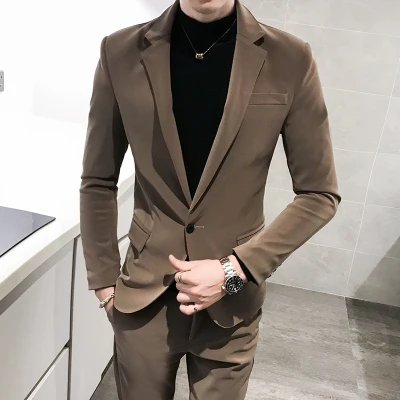 2020 Новый приталенный корейские замшевые Свадебный костюм мужской британский