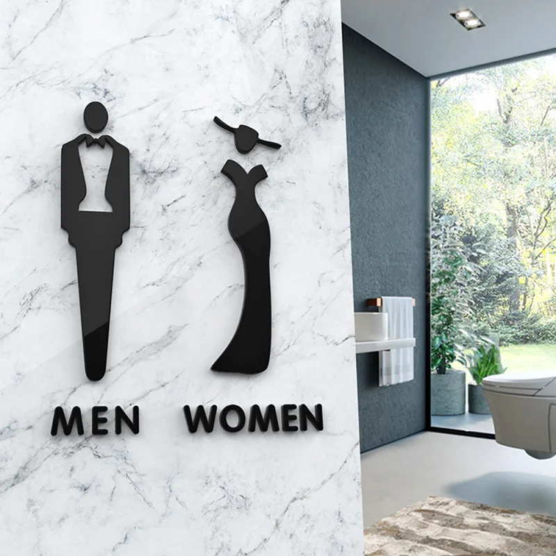 

1PC Men Women Toilet Plaque Creative Signage Acrylic Restaurant Personality WC Hotel Shopping Bathroom Decoration
