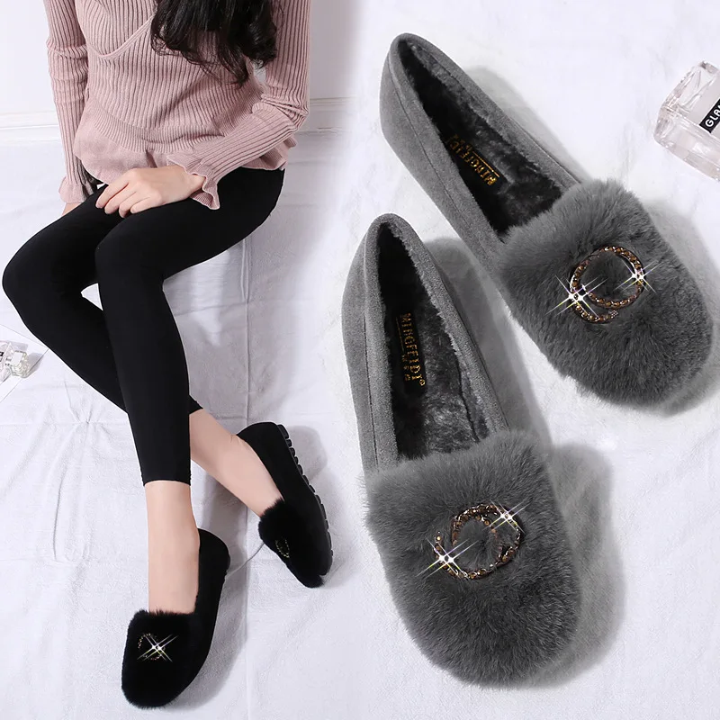 Натуральный мех обувь из материала на основе хлопка Женские большой размер 43