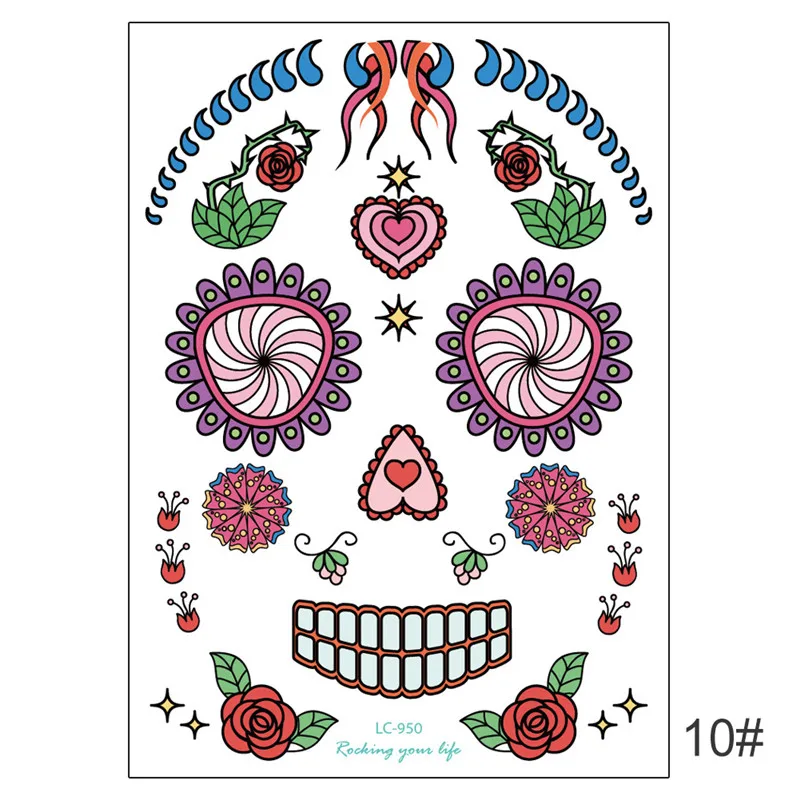 Новая временная татуировка на Хэллоуин наклейка 1 шт День мертвых Dia de los Muertos маска для лица сахар тату наклейка с черепом - Color: 1pcs Color 14
