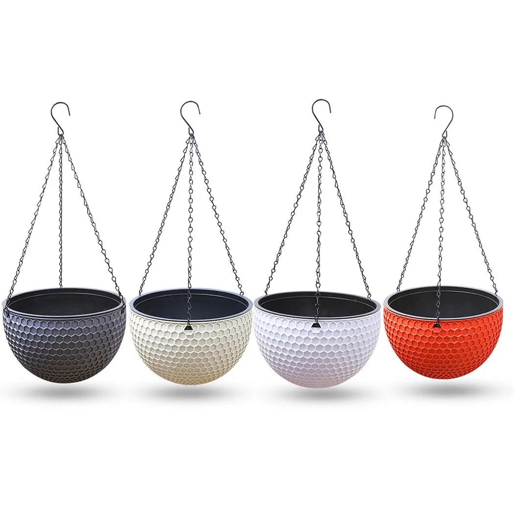 

16.5cm Hanging Baskets Rattan Woven Round Plastic Flower Pot Plant With Chain Houseplants Garden Balcony Decor