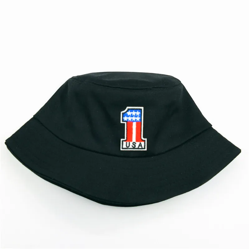

2021 American 1 Embroidery Cotton Bucket Hat Fisherman Hat Outdoor Travel Hat Sun Cap Hats for Men and Women 65