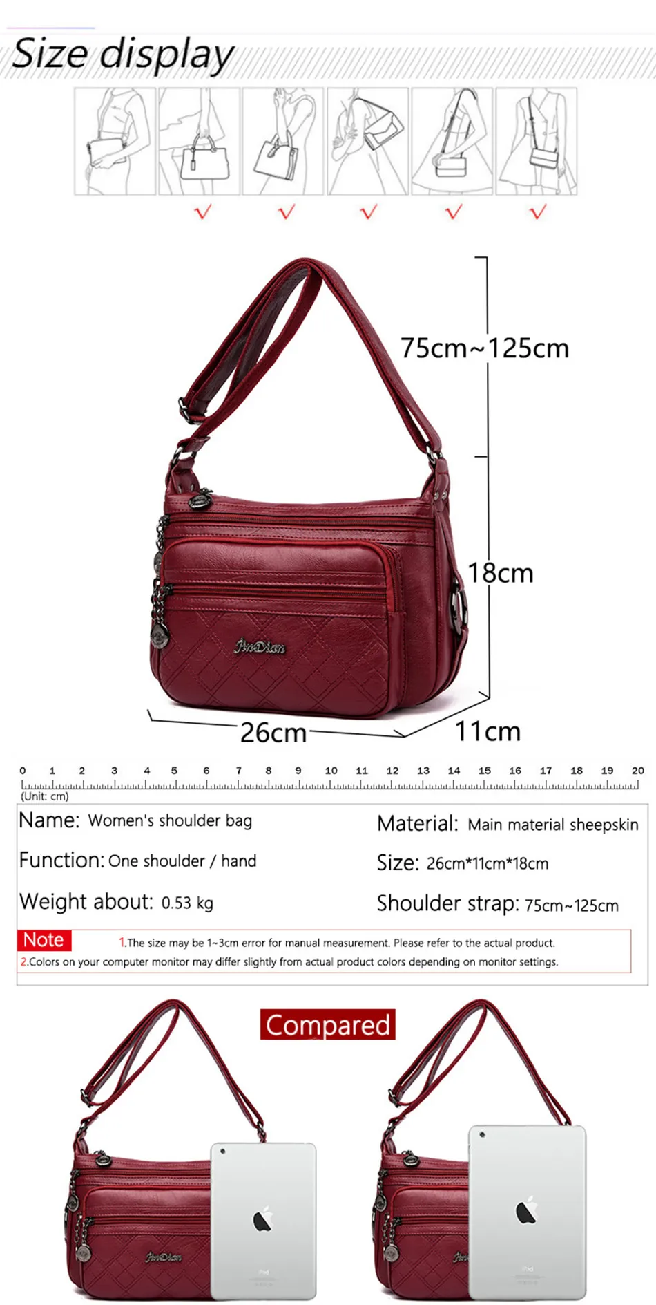 Three-layer zipper Women crossbody bags for women bag over shoulder High Quality Leather Messenger Bags sac a main tote Bolsas