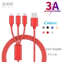 11 2 m multi color data cable 3 in 1 fast charging line type c usb lighting braided anti break phone accessories