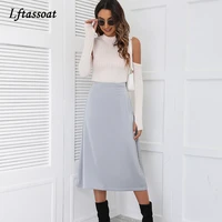 2021 withered summer faldas mujer moda midi skirts womens england office lady satin high waist simple elegant long skirt women