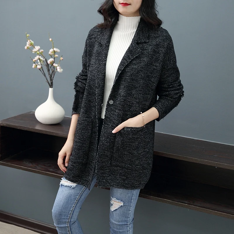 Вязаный кардиган женский с карманами свитер куртка-m0570-9276