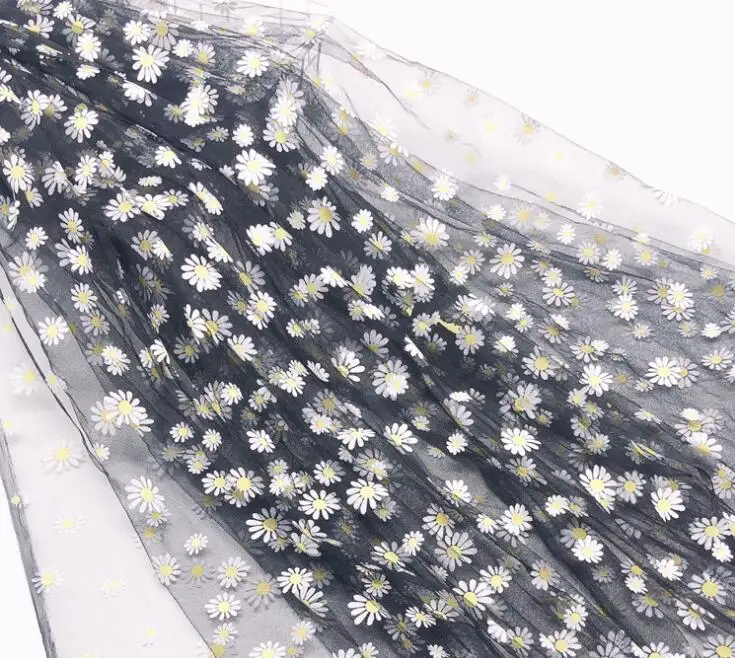 Тюлевая ткань с цветочным принтом маргаритки 50*145 см