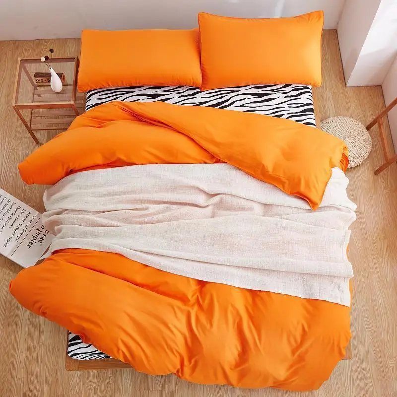 

Home Textile Duvet Cover Pillowcase Flat Sheet Zebra Orange Solid Bedding Sets Queen Full Girl Kid Teen Woman Bed Linen