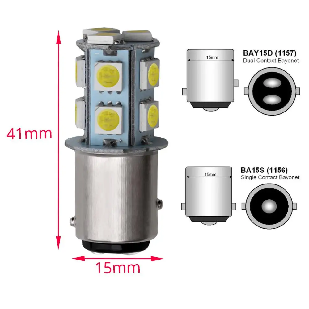 Светодиодные лампы для багажника автомобиля 2 шт. 1156 BA15S 1157 BA15D 13SMD 5050 лампа сигнала