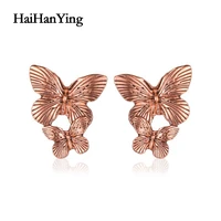new creative animal butterfly female earrings retro exaggerated double butterfly earrings simple luxury charm jewelry