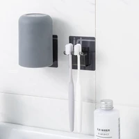wall mounted toothbrush holder with cup simple color bathroom organizer wall sticker hanging brush holder bathroom gadget