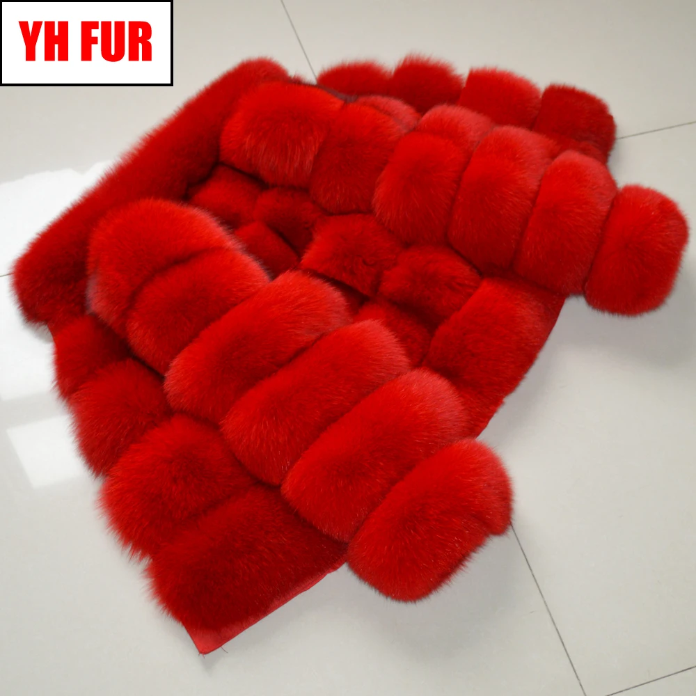 Женская шуба из натурального Лисьего меха зимняя Толстая Шуба с большим