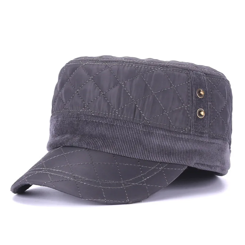 Dark Gray Wuaumx Повседневное осень-зима Кепки Для мужчин Бейсбол Кепкиs хлопок Flat Top Hat Для мужчин заклепки на открытом воздухе ушанке теплые шляпа армии регулируемый, шапка зимняя женская - Цвет: Dark Gray