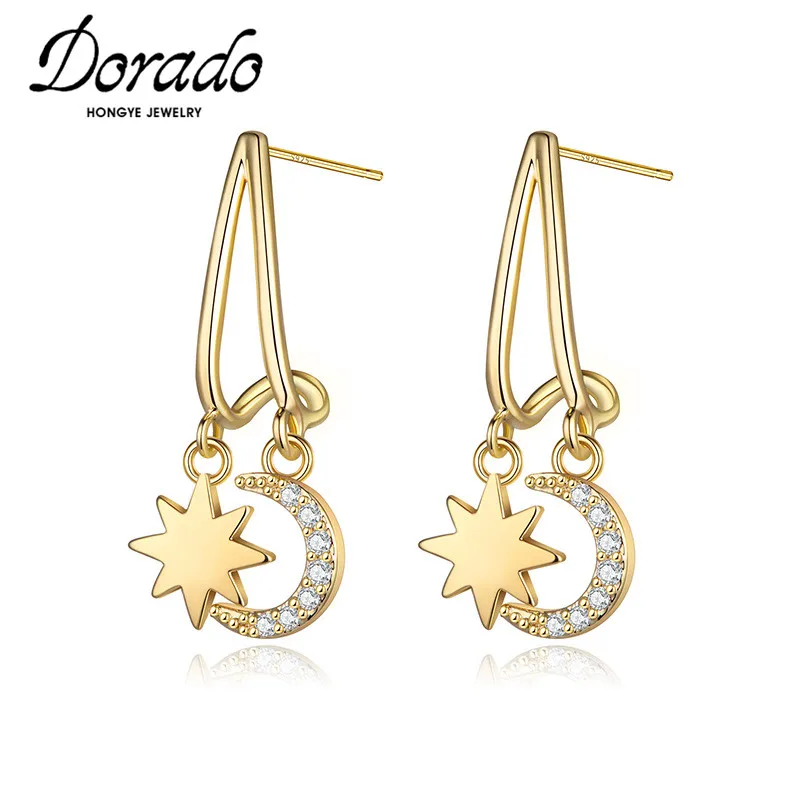 

Dorado Trendy Zircon Moon Star Drop Earrings for Women Party Irregular Metal Fashion Jewelry Dangle Brincos Pendientes 2021