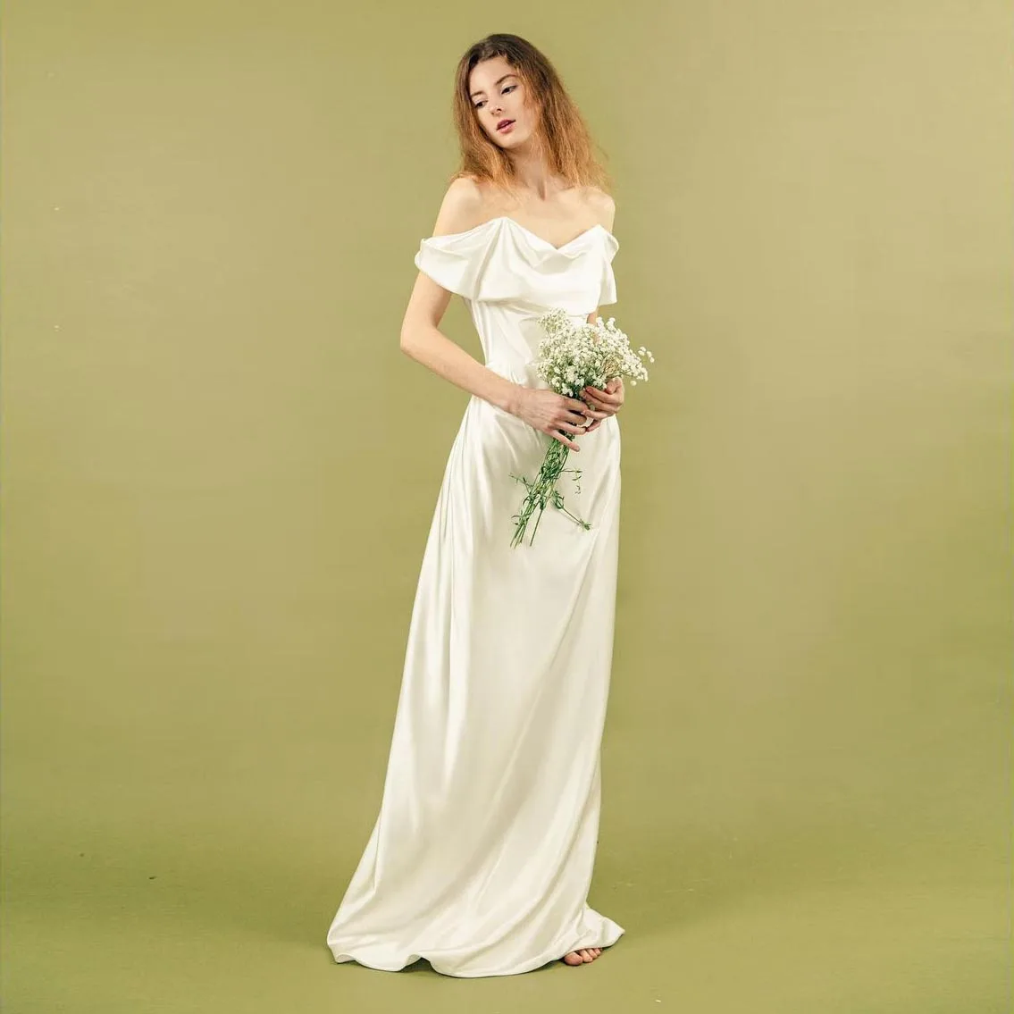 

Ivory Satin Prom Dress Off-Shoulder Sweetheart Long Evening Dresses Floor Length Wedding Evening Dress White Dress For Women