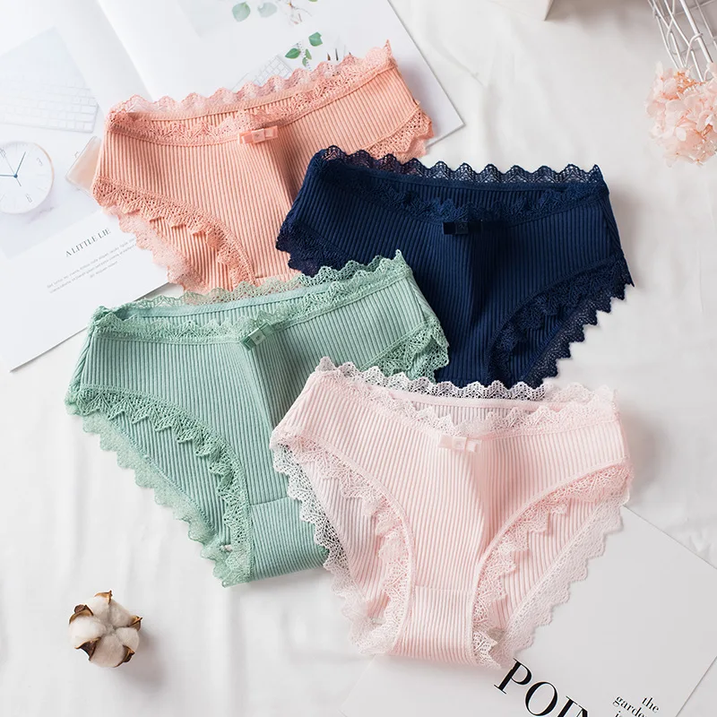 Женские хлопковые трусики сексуальные кружевные трусы модные одноцветные с
