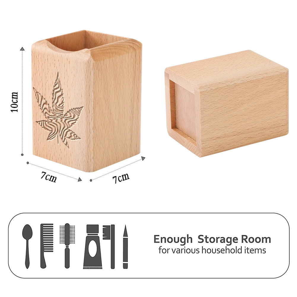 

Beech Black Walnut Wooden Pen Holder with Hemp Leaf Pattern Desktop Stationery Pencil Storage Box for Home Office