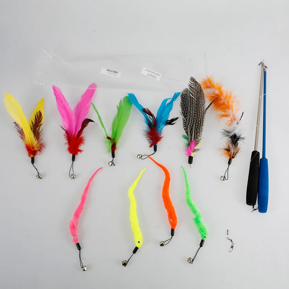 

12Pcs Cat Interactive Toys Stick Feather Wand with Small Bell Toys Plastic Artificial Colorful Cat Teaser Toy Pets Supplies