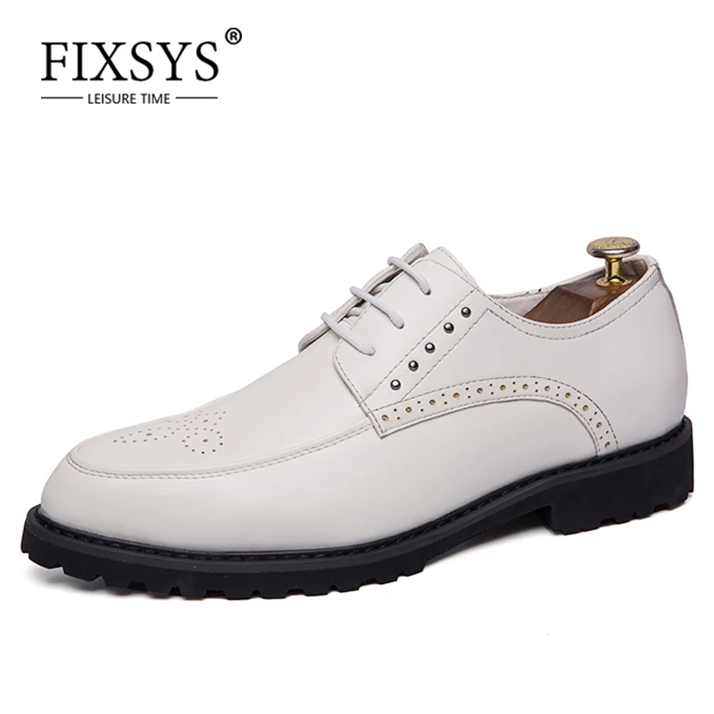 

FIXSYS Mens Pointed-toe Oxfords Retro Lace-up Dress Brogue Shoes Wedding Business Derby Shoes for Man Rivet Design Formal Shoes