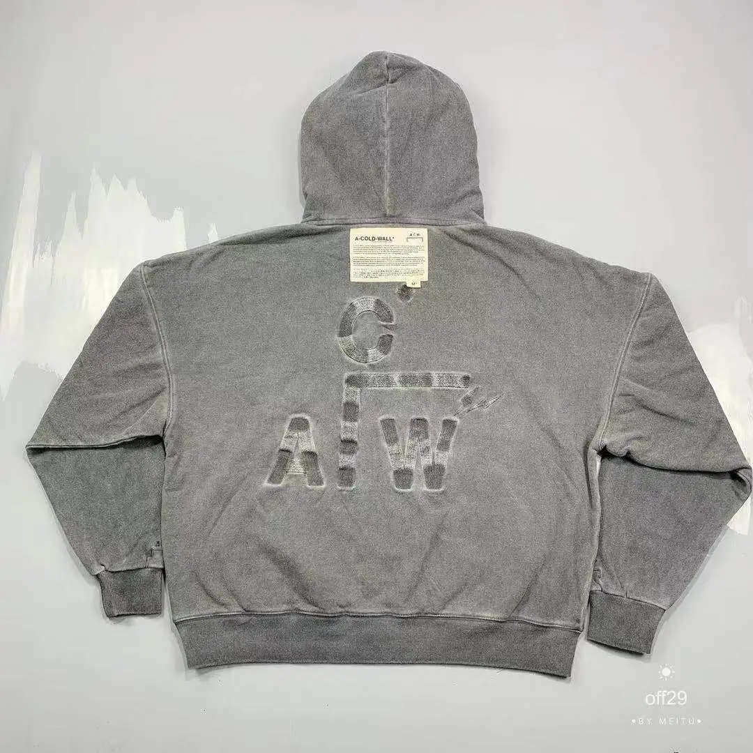 gray 19SS толстовки с холодной стеной, старый стиль, вышивка, высокое качество, ACW, толстовки для мужчин и женщин, kanye west, пуловер с холодной стеной, мужская толстовка с капюшоном - Цвет: gray
