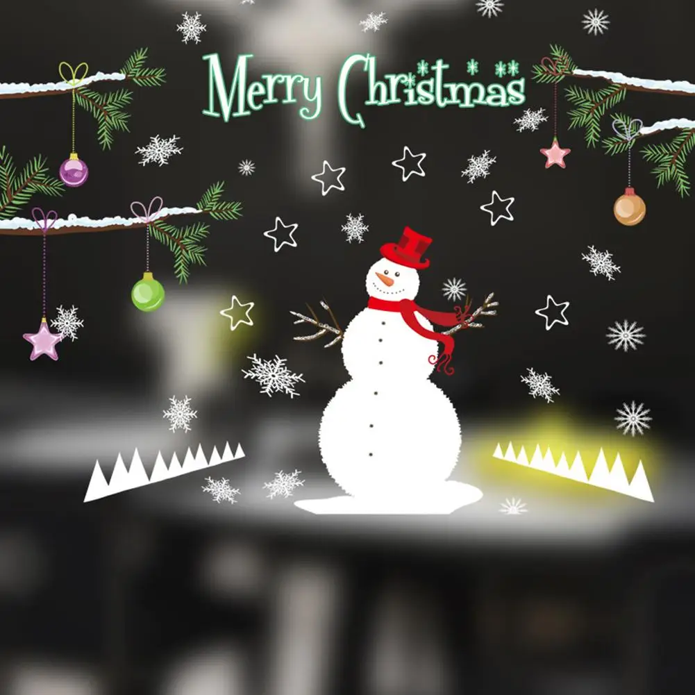 Счастливого Рождества снеговик снежинка шаблон Наклейка Окно Стекло двери