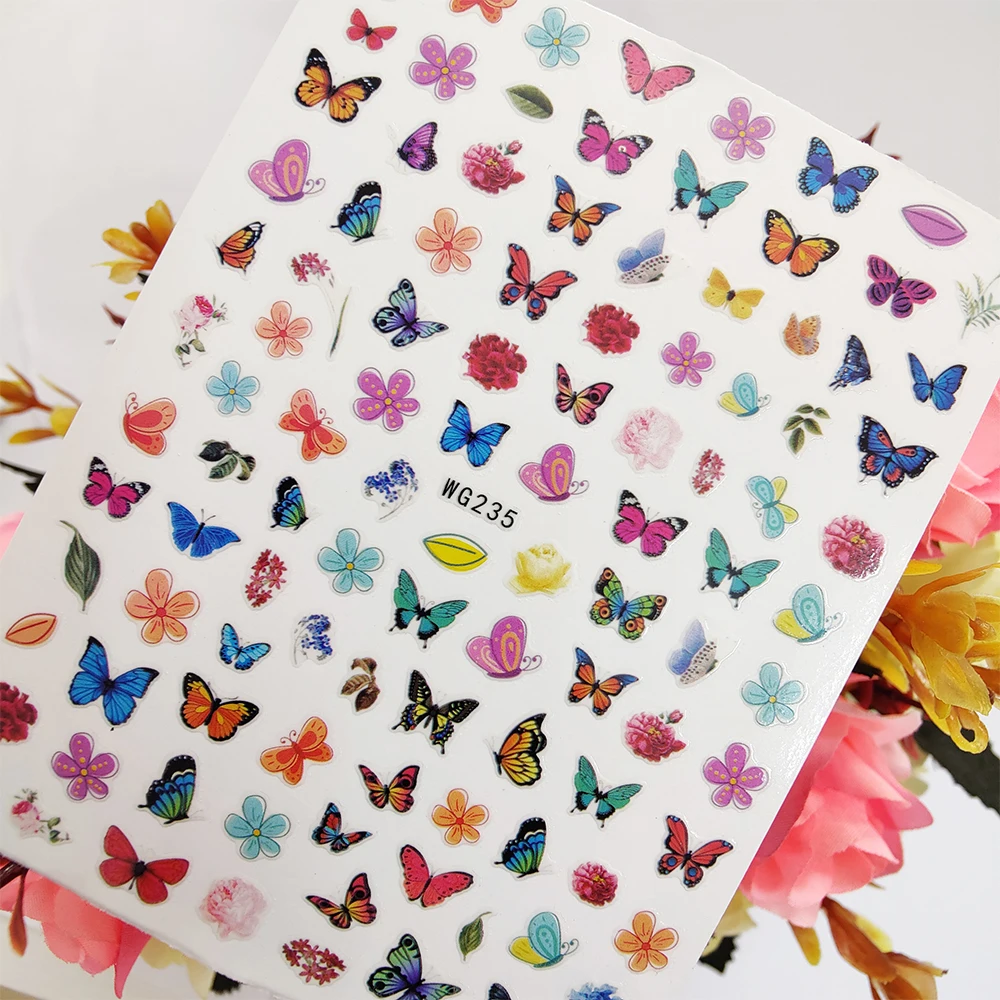 

Colorful 3D Fly Butterfly Flower Sliders Stickers for Nails Self Adhesive Nail Art Decoraciones Foil Design Manicure Accesorios