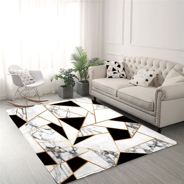 BlessLiving Geometric Carpets For Living Room Black and White Center Rug Marble Texture Floor Mat Modern Alfombra Dormitorio 2