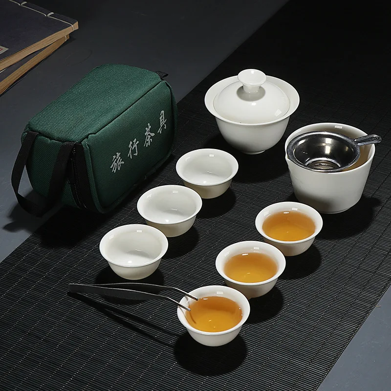 

11pcs Set Chinese Travel Kung Fu Tea Set Ceramic Portable Teacup Porcelain Service Gaiwan Tea Cups Mug of Tea Ceremony Teapot