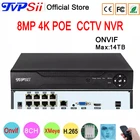 Пульт дистанционного управления XMeye Аудио 48 В макс 14 ТБ H.265 + 4K 8 Мп 8 каналов 8 каналов Обнаружение лица Onvif IP POE CCTV DVR NVR система