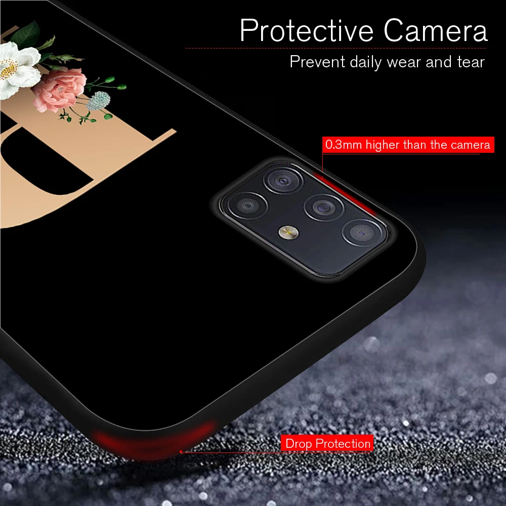 Initial Letter A Z Case For Samsung Galaxy A51 A71 A52 A72 A32 A02S A21S A12 A02 Flower Soft Silicone TPU Phone Protection Funda