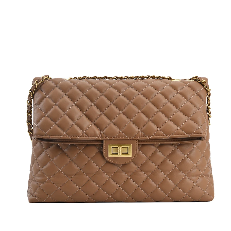 Вместительная стеганая большая однотонная сумка через плечо в клетку 2021 Зимние