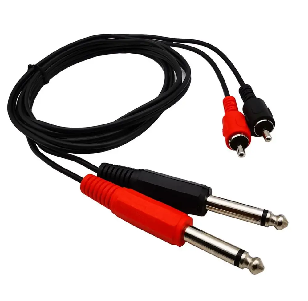 

1.5m Dual 6.35mm TS To 2rca Cable, 1/4 Inch Mono Male 2 RCA R Audio Convertor Adapter Cable