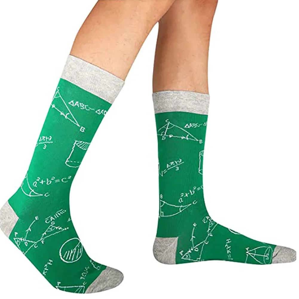 

1pair Middle Tube Men Socks Portable Polyester Thickened Outdoor Sport Elastic Casual Autumn Math Printing Anti Scratch Daily