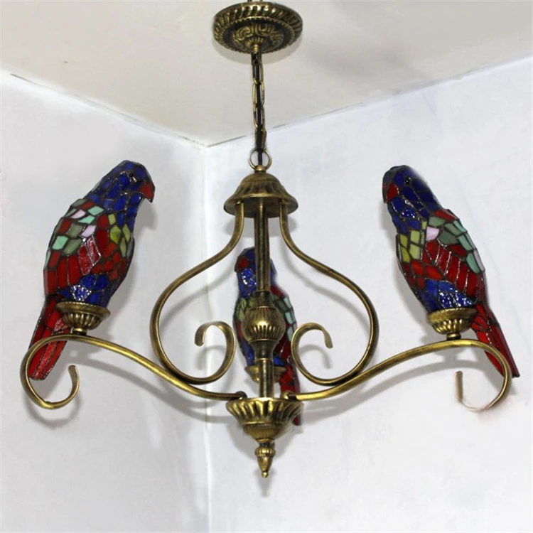 

FUMAT Parrots Shape Chandelier European Vintage Glass Shade Light Dining Room Hanging Lamp Pendientes Lustre Light Fixtures