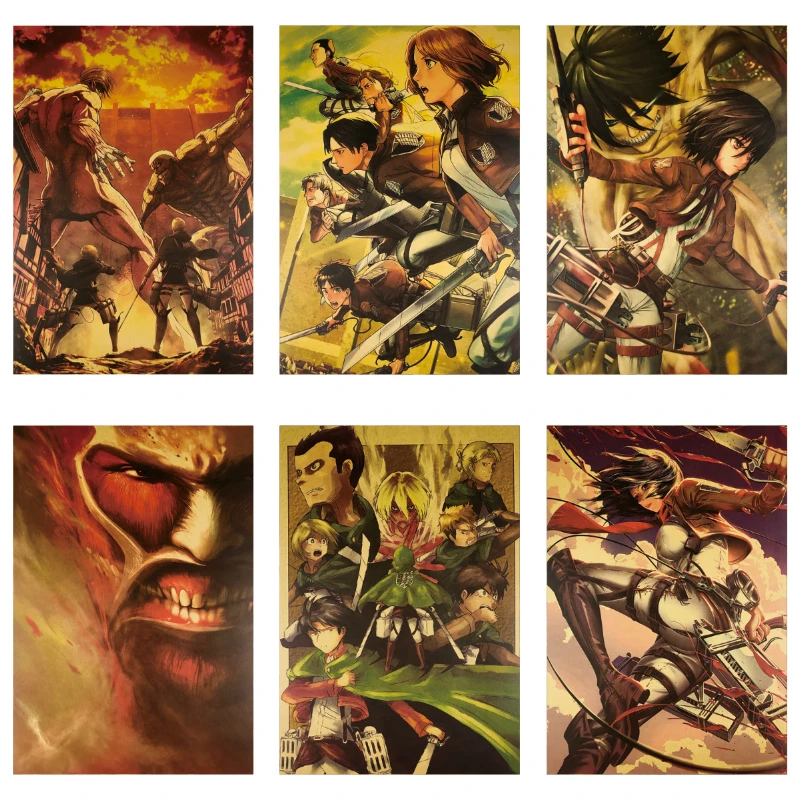 

Attack on Titan Retro Poster Wall Art Wall Decor Picture Eren Jaeger Mikasa·Ackerman Anime Canvas Painting Prints for Home Decor