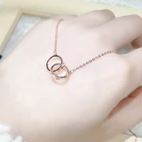 miniature zircon double circle necklace rose glod color lady pendant necklace ring couple girls gifts